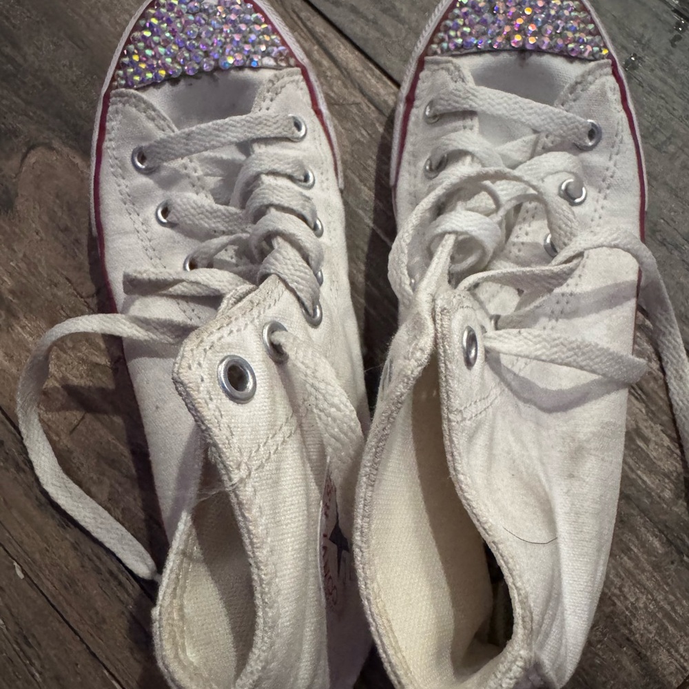 Converse White Sneakers with Silver Glitter Toes